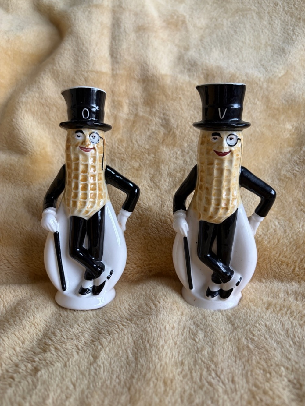 Vintage Mr. Peanut  oil and vinegar. Black, White, Tan. Need corks